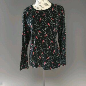 Women's Black and Red Bird Print Top